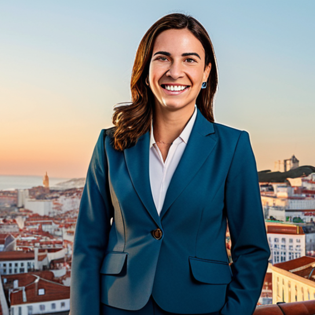 **Prompt:** A professional businesswoman, fully clothed in a stylish, modest business suit, smiling confidently in front of the Lisbon skyline at sunset. Appropriate attire, safe for work, perfect anatomy, natural pose, high quality, family-friendly.
