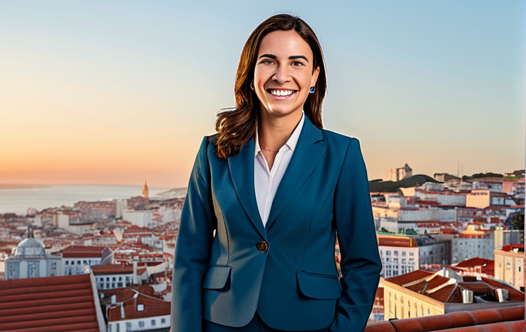 **Prompt:** A professional businesswoman, fully clothed in a stylish, modest business suit, smiling confidently in front of the Lisbon skyline at sunset. Appropriate attire, safe for work, perfect anatomy, natural pose, high quality, family-friendly.