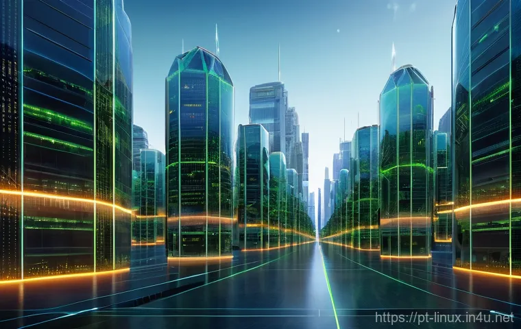 리눅스 실무에서 자주 사용하는 보안 설정 방법 - **Prompt:** "A futuristic, vibrant digital city, bustling with glowing data streams, is encircled by...