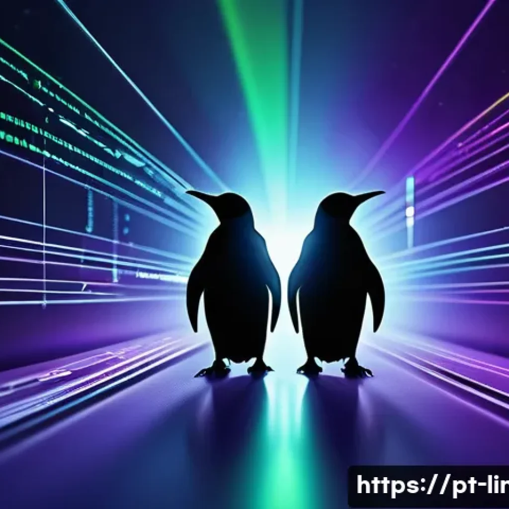 리눅스 자격증 취득 후 대기업 취업 성공 사례 - **Prompt:** A dynamic and futuristic digital art illustration showcasing Linux as the foundational "...