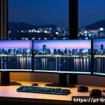 Home 21 리눅스마스터 실기 시험에서 자주 출제되는 문제 분석 - A detailed modern Linux system administrator workspace, featuring multiple monitors displaying termi...