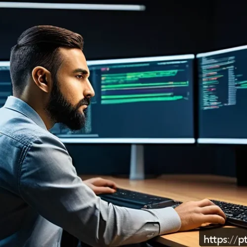 Home 30 리눅스 실기 시험 대비 서비스 관리 연습법 - A professional Linux system administrator in a modern office environment, focused on managing and mo...