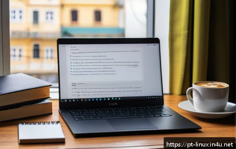 리눅스 실기 시험에서 실수를 줄이는 꿀팁 - A modern home office setup focused on Linux exam preparation, featuring a sleek laptop displaying te...