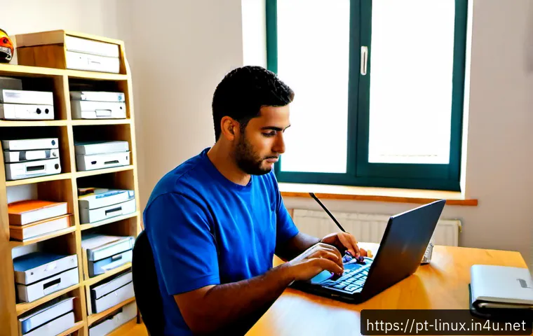 Home 17 리눅스 전문가로 성장하기 위한 자격증 로드맵 - Photorealistic Portuguese-speaking adult learner in a bright Lisbon apartment workspace, studying Li...